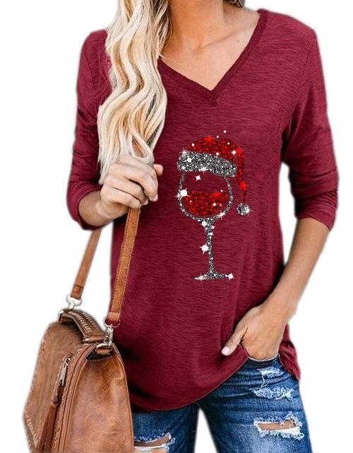 Load image into Gallery viewer, Christmas Wine Glass Print Blouse
