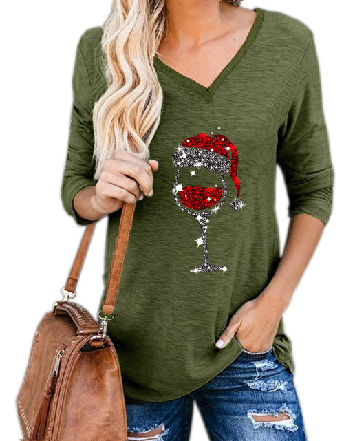 Load image into Gallery viewer, Christmas Wine Glass Print Blouse
