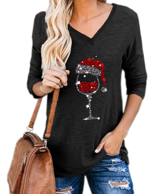 Load image into Gallery viewer, Christmas Wine Glass Print Blouse
