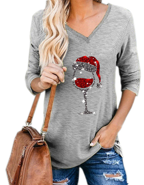 Load image into Gallery viewer, Christmas Wine Glass Print Blouse
