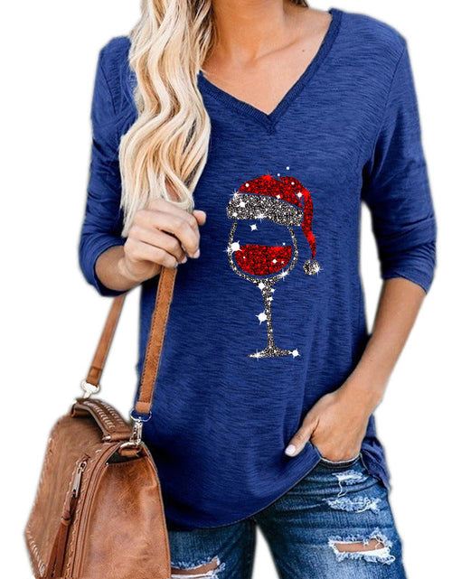 Load image into Gallery viewer, Christmas Wine Glass Print Blouse
